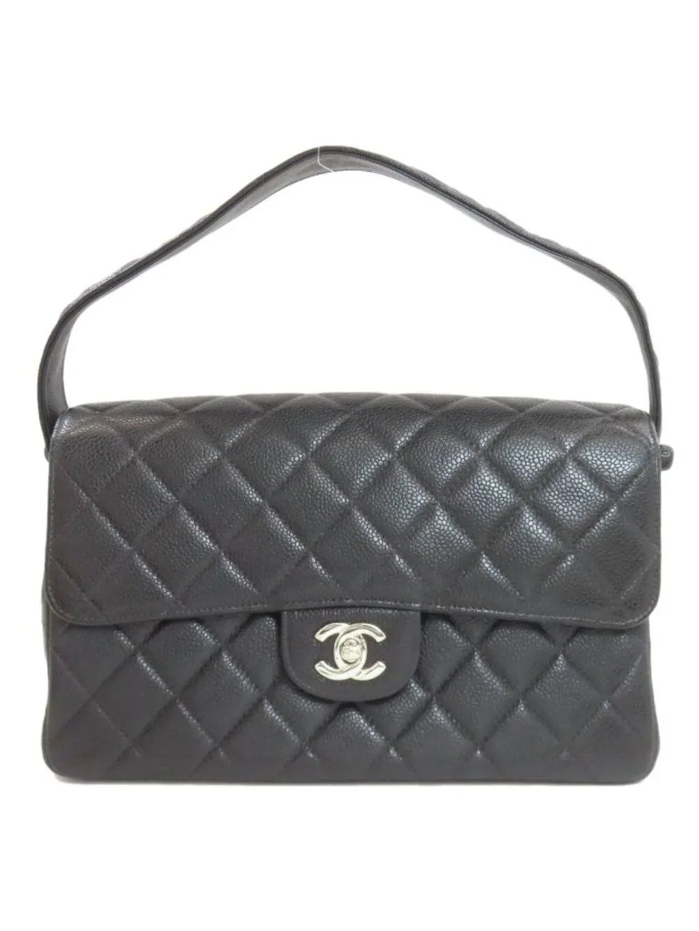 Chanel Quilted Double Face Silver Handbag Grained Calfskin